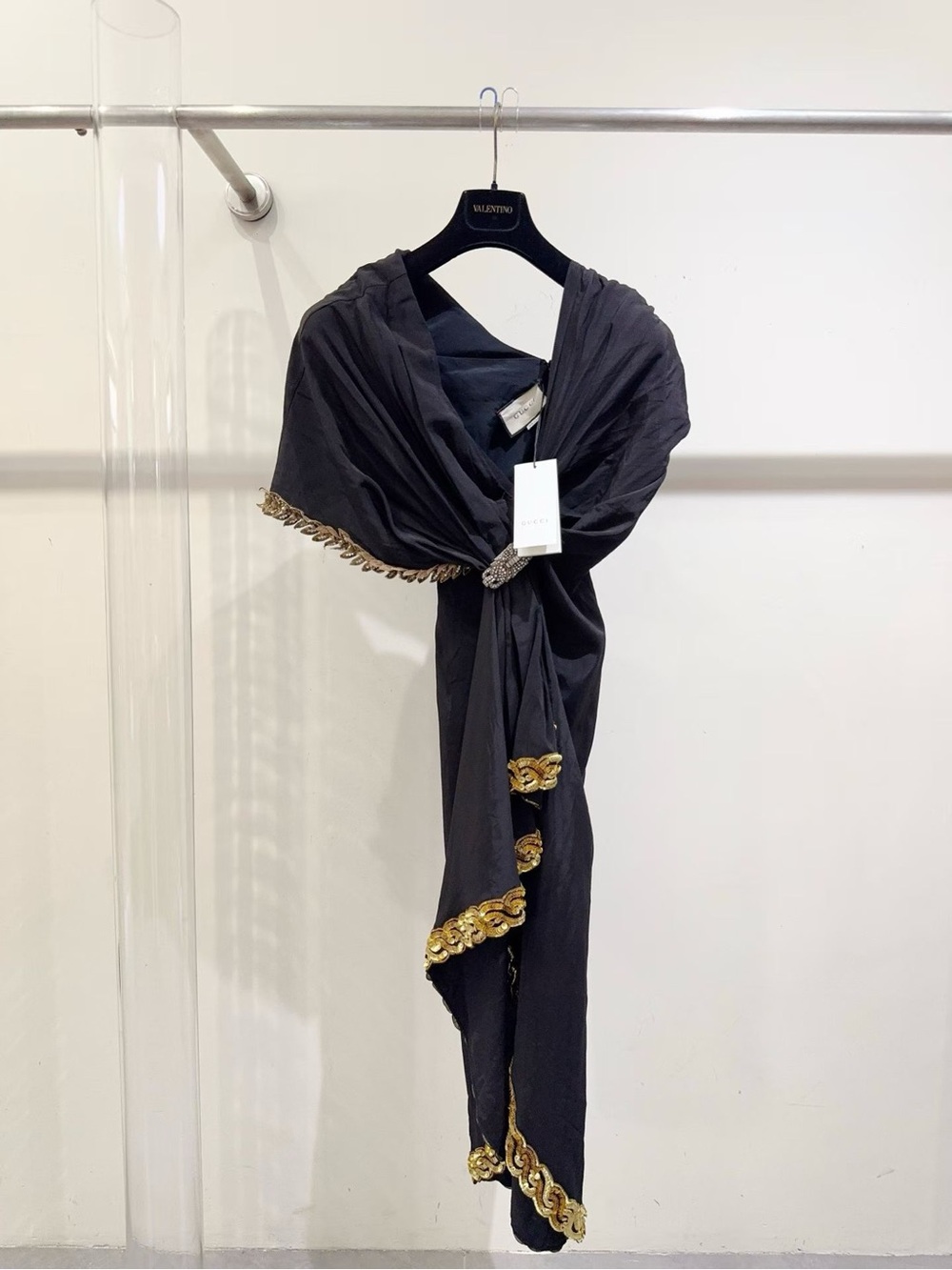 Gucci Black Scarf with Gold Embellished Trim